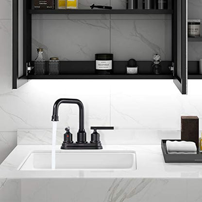 WOWOW Oil Rubbed Bronze Bathroom Faucet for Bathroom Sink Faucet 3 Hole Lavatory Faucet 2 Handle Vanity Faucet with Drain and Supply Hose Mixer Tap High Arc Swivel Spout - color: Oil Rubbed Bronze, style: Centerset - 4 Inch