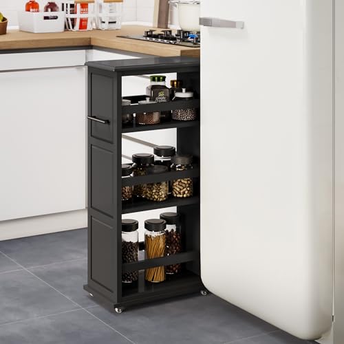Lavish Home 3 Tier Slim Utility Rolling Storage Cart, Black, 16.7”W x 9”D | Narrow Rolling Cart Storage Organizer with Handle and Wheels for Bathroom, Laundry Room, and Kitchen, Pull-Out Home Organizer - color: Black, size: 16.7”W x 9”D