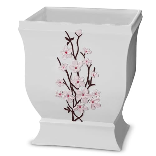 Creative Scents Vanda White Trash Can 1.48 Gal / 5.6L - Decorative Designed Wastebasket - Durable Small Bathroom Trash Can - Waste Basket for Bathroom, Powder Room, Bedroom Or Living Room Decor - style: Trash Can