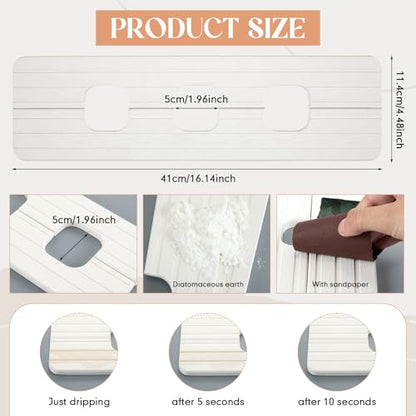 Teenyyou 3 Square Hole White Faucet Mat Kitchen Sink 16.14" x 4.49" | Bathroom Faucet Absorbent Mat,Diatomite Splash Guard,Quick Drying Drip Catcher,Hole 1.97",Holes Spaced About 1.97" - color: White, style: 3 Square Hole