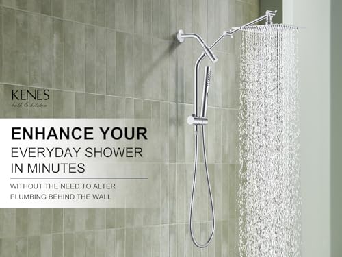 Chrome 10 Inch All Metal Rain Shower Head with Handheld Spray, Silver | High Pressure Rainfall Shower Head wih Adjustable Extension Arm, Dual Showerhead Set with 60" Shower Hose, Square Rainfall - color: Chrome