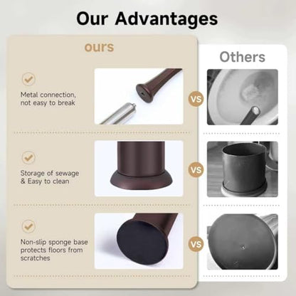 Bronze Toilet Brush and Holder，Extra Long Handled Toilet Brush for Bathroom，Stainless Steel Heavy Duty Toilet Bowl Brush,Deep Cleaning Modern Toilet Cleaner Brush -Space Saving, Covered Brush, Durable - color: Bronze