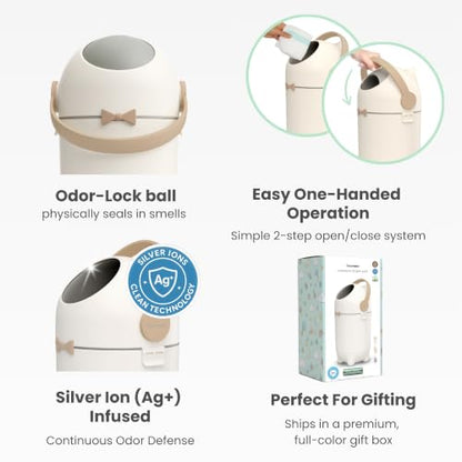 iTouchless 4 Gal Nursery Bin | Odor-Locking Diaper Pail Bin | Boho Ivory | Rotating Ball Seal Traps Smells | Soft Neutral Accent Color | Fits Any Standard Trash Bag | Flip-Up Handle Opens One-Handed - color: White