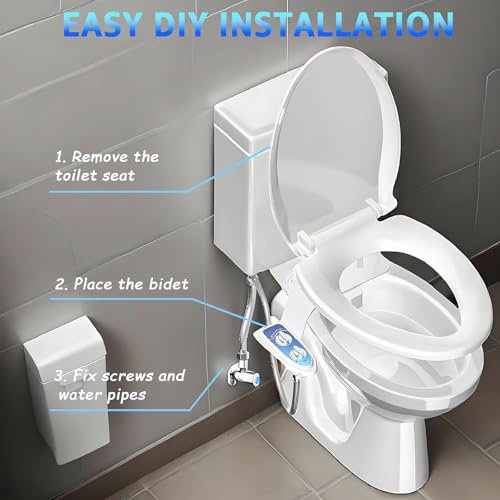 Aünsffer Bidet Attachment for Toilet, Non-Electric Fresh Cold Water, Toilet Bidet with Dual Nozzles Sprayer, Adjustable Water Pressure Control, 3 Modes Wash (Feminine/Bidet Wash + Self-Cleaning) - color: Blue