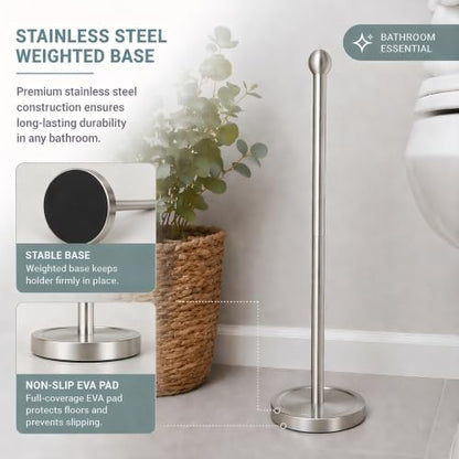 Songtec Toilet Paper Holder Stand with Reserve, Floor Standing Tisse Roll Holder for 4 Rolls, Compact Design Bathroom Toilet Paper Storage - Brushed Nickel - color: Brushed Nickle