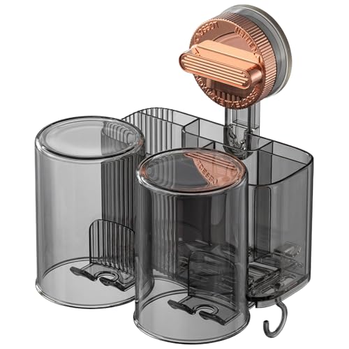 Black Toothbrush Holder for Bathroom, Multi-Functional 2 Cups Toothbrush Organizer Wall Mounted with 2 Storage Slot and 2 Toothbrush Cups - color: Rose Gold
