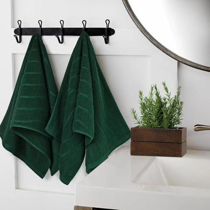 2-Piece Hand Towels Set in Forest Green, Wavy Striped Jacquard Towels | for Bathroom Kitchen (13x29 Inches, Cotton) - color: Forest Green