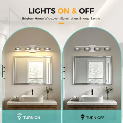 Vanity Light Fixture, 24.4 Inch 4-Light Bathroom Vanity Lighting with Brushed Nickel Finish, 5CCT Adjustable Wall Light, Dimmable Hardwired Vanity Fixture for Mirror Bathroom Guest Bath - size: 24.4 Inch Long