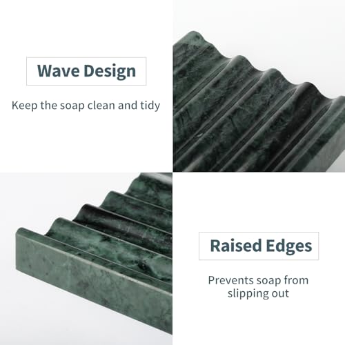 Karibiber 2 Pcs Soap Holder for Bathroom, Marble Soap Dish for Kitchen Countertop, Green Soaps Tray with Creative Wavy Design, Soaps Saver for Bath Tub, Sponges, Indian Natural Stone - color: Green