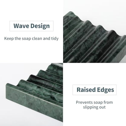 Karibiber 2 Pcs Soap Holder for Bathroom, Marble Soap Dish for Kitchen Countertop, Green Soaps Tray with Creative Wavy Design, Soaps Saver for Bath Tub, Sponges, Indian Natural Stone - color: Green