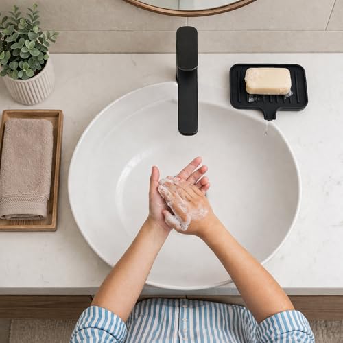 Matte Black Soap Tray- Soap Holder for Shower, Suction soap Holder, Self draining soap Dish for Shower, Black soap Dish, Saop Tray for Bathroom Sink