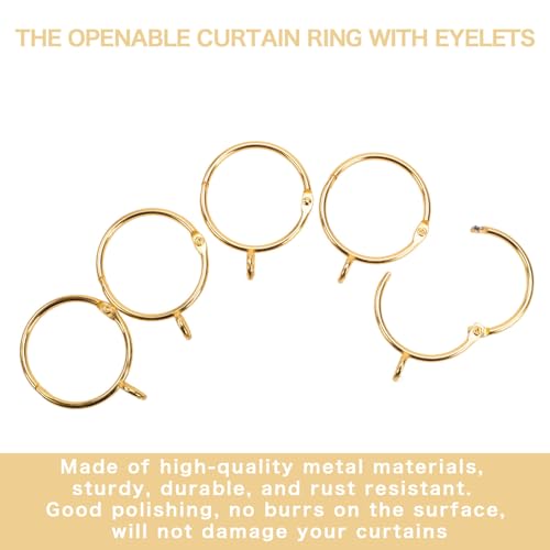 Openable Curtain Rings with Eyelets,1.25inch Heavy Duty Rustproof Metal Drapery Rings,Shower Curtain Rings 24pcs Gold Zocang - color: Gold, size: 1.25inch Inside Diameter