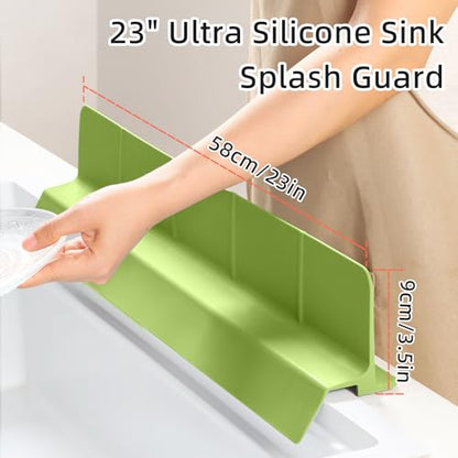 23" Ultra Silicone High Sink Splash Guard, Matcha Green | Released in 2026, Self-Draining Water Splash Guard, for Kitchen Sink&Bathroom&Island, 3.5" Splash Guard, 7 Strong Suction Cup - color: Matcha Green