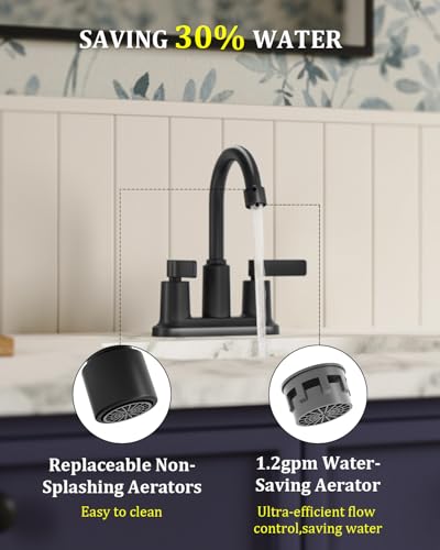2 Pack Matte Black 4 Inch Centerset Bathroom Sink Faucet 3 Hole | Faucet for Bath Sink with Pop Up Drain and 2 Supply Hoses 2 Handle Bathroom Faucets for Sink Vanity RV Evolvegoods - color: Black-2 Pack