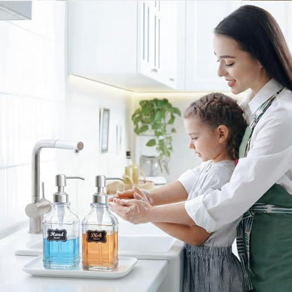 JASAI 2Pack Hand&Dish Glass Soap Dispenser with Rust Proof Pump & Stickers | Kitchen Soap Dispenser with 304 Stainless Steel Pump, Premium Bathroom Soap Dispensers for Dish Soap, Hand Soap，Lotion - color: 2 Pack Silver