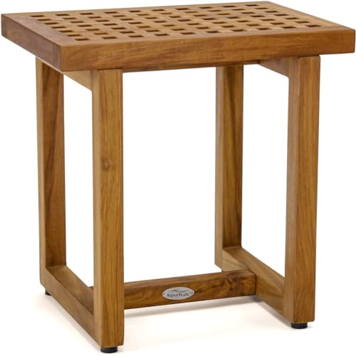 AquaTeak The Original 18" Grate Teak Shower Bench | Durable, Water-Resistant Teak, Shower Chair & Shaving Foot Rest, Indoor/Outdoor Use - size: A. Bench