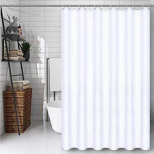 Hibate White (72x78 Inches) Fabric Shower Curtain Liners Hotel Quality Machine Washable Bath Bathroom w/12pcs Hooks - color: White, size: 72"W x 78"L (Pack of 1)