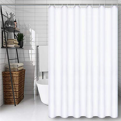 Hibate White (72x78 Inches) Fabric Shower Curtain Liners Hotel Quality Machine Washable Bath Bathroom w/12pcs Hooks - color: White, size: 72"W x 78"L (Pack of 1)