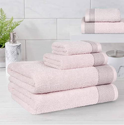 100% Cotton Ultra Soft 6 Pack Towel Set, Contains 2 Bath Towels 28x55 inchs, 2 Hand Towels 16x24 inchs & 2 Washcloths 12x12 inchs, Compact Lightweight & Highly Absorbant - Pink - color: Pink, size: 6 Pack Towel Set