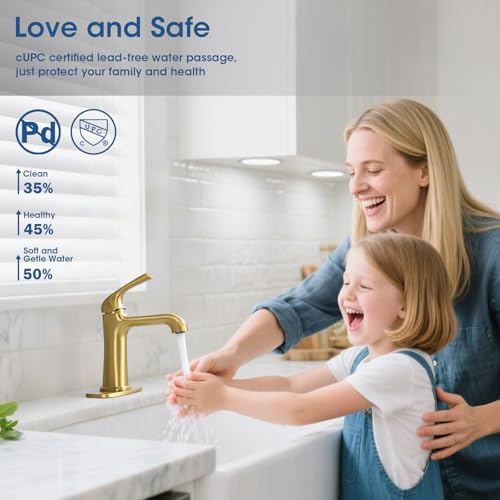 Single Hole Bathroom Faucet,‎Bathroom Sink Faucet,Brushed Gold Bathroom Faucet 1 Hole,with Pop Up Drain and cUPC Supply Lines for Vanity,Lavatory RV Farmhouse (HG-8901-BG) - color: A-Brushed Gold