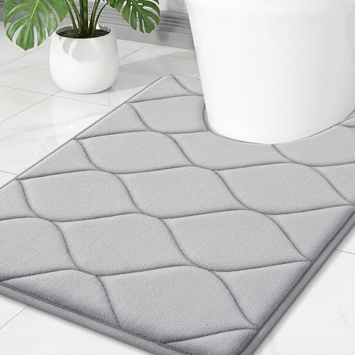 Smiry Memory Foam U-Shaped Toilet Mat 24"x20", Ultra Soft Non-Slip Bathroom Floor Mat, Water Absorbent & Machine Washable Commode Contour Rug for Toilet Home Decor, Light Grey - color: Light Grey, size: 24"x20" Contour Rug