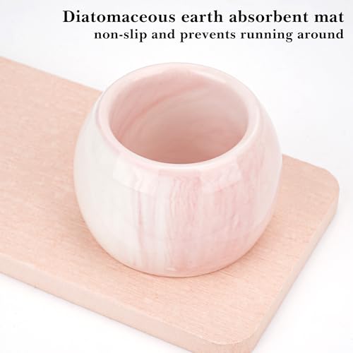 Ceramic Toothbrush Holder & Toothbrush Cup with Diatomite Tray for Bathroom, Bathroom Tumbler Cups Reusable Toothbrush Mouthwash Cup, Shower Counter Storage Organizer (Pink) - color: Pink Combination