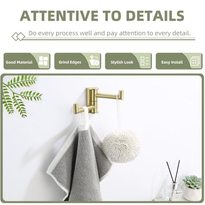Suyar Brushed Gold Swivel Double Towel Hook, Bathroom Coat Robe Holder | SUS304 Stainless Steel Dual Hand Towel Hook, Space-Saving Solution, Wall Mounted - color: Brushed Gold, size: 1 Pack