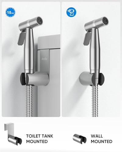 Arofa Hot and Cold Bidet Sprayer for Toilet, Warm Water Bidet Attachment | Hot & Cold Control, Adjustable Water Flow, 7/8" Brass T-valve, Fits Two-Piece Toilets, Feminine/Baby/Pet Wash, Easy Install - color: Stainless Steel(Hot&Cold), size: 1 Pack
