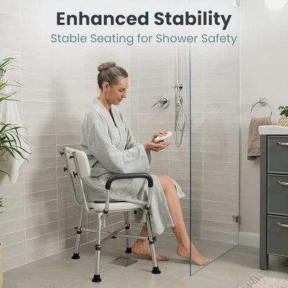 Shower Chair (450lb) with Padded Armrests and Back, Showers Chair for Elderly and Disabled, Adjustable Height Shower Seat, Heavy Duty Shower Chairs for Inside Shower, Handicap - Grey - color: Grey