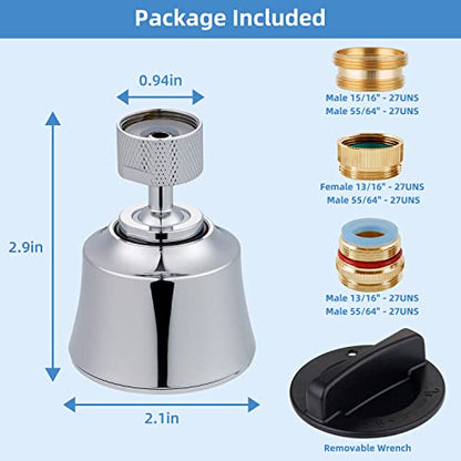 4 Modes Kitchen Sink Faucet Head Aerator, Big Angle Swivel, Silver Chrome | Faucet Sprayer Attachment with 2 Ball Joint, 55/64-27UNS Famale Thread, Male Thread Adapter Included - color: Chrome, style: with 2 joint balls
