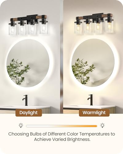 4-Light Bathroom Light Fixture, Farmhouse Vanity Lights for Bathroom with Glass Shade, Rustic Bathroom Light Fixtures, E26 Base F09BD05 - size: 4-Light