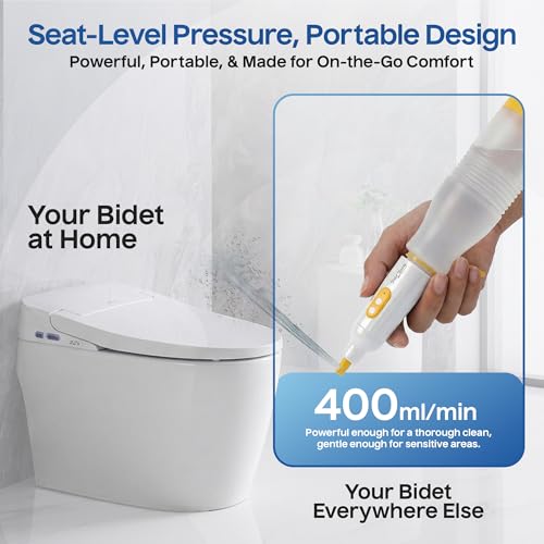 BIDET BUDDY® PureJet Portable Bidet for Travel - 550mL Bottle, Arctic White | Self-Cleaning Retractable Nozzle,IPX7 Waterproof, USB-C Rechargeable, High-Pressure Hygiene Device, Versatile Power Modes