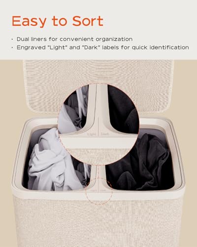CASAMAYA Laundry Basket with Lid, Laundry Hamper 2 Section, 170L collapsible Laundry Organizer, Easy Assembly, with Handles and Removable Liners, 22 x 15.7 x 29.5 Inches, Beige JSP903M - color: Beige, size: 170L(2-Section)