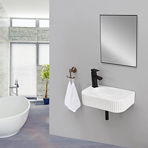 Bathroom Vessel Sink Rectangular Wall Mount Sink White Wall Mounted Bathroom Sink with Faucet and Drain White Porcelain Ceramic Washing Small - color: White 1
