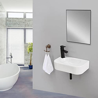 Bathroom Vessel Sink Rectangular Wall Mount Sink White Wall Mounted Bathroom Sink with Faucet and Drain White Porcelain Ceramic Washing Small - color: White 1