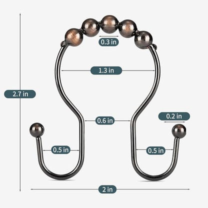 Shower Curtain Hooks, OEH Shower Curtain Rings, Bronze Shower Curtain Hooks Rust Proof, Smooth Gliding Metal Shower Curtain Rings Rust Proof, Double Shower Hooks for Shower Curtain, 12 Pcs, Bronze - color: Bronze, size: Classic Double Hooks