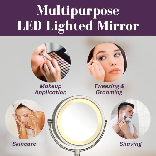 JERDON Hardwired Wall-Mount Makeup Mirror - 8X/1X - Nickel - HL75ND | 8.5" Diameter, 13.5" Wall Arm, LED Lighting, Direct Wire Installation - color: Nickel Direct Wire