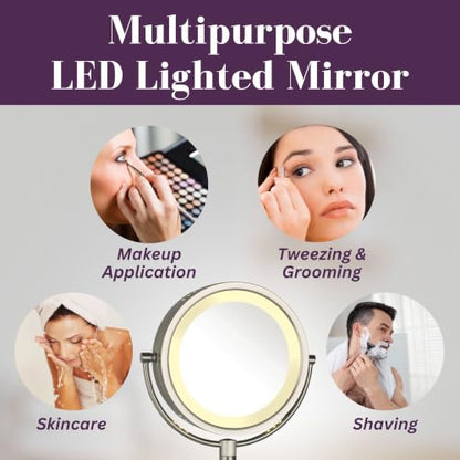 JERDON Hardwired Wall-Mount Makeup Mirror - 8X/1X - Nickel - HL75ND | 8.5" Diameter, 13.5" Wall Arm, LED Lighting, Direct Wire Installation - color: Nickel Direct Wire