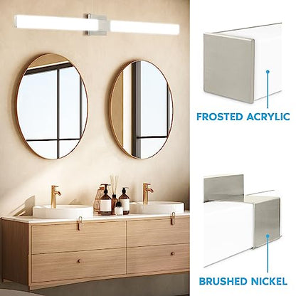 LUXRITE LED Bathroom Vanity Light Fixtures Square 48 Inch Brushed Nickel 5 CCT 2700K-5000K Selectable Over Mirror Vanity Lights Modern Wall Light Bar 38W 2800 Lumens CRI 90 Dimmable Damp Rated ETL