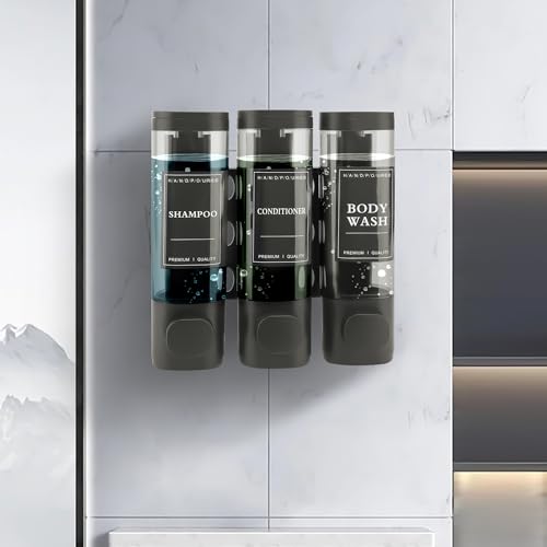 Shampoo and Conditioner Dispenser, 3 Chamber 300ml, Wall Mounted, Gray | Shower Soap Dispenser, Refillable Hand Soap Dispensers, Body Wash Dispenser for Bathroom, Kitchen, Hotel, Home - color: Gray, size: 3 Chamber