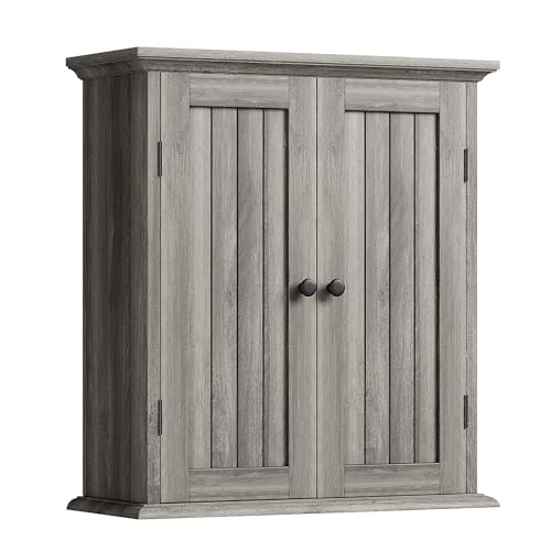 ChooChoo Bathroom Wall Cabinet with 2 Doors, Over The Toilet, Farmhouse | 8.8"D x 21.1"W x 24"H, Medicine Cabinet, Adjustable Shelves, Cupboard, Retro Grey - color: Retro Grey, size: 8.8"D x 21.1"W x 24"H