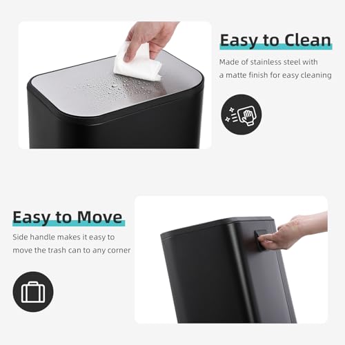 GarveeHome Kitchen Trash Can, 5.3 Gal Stainless Steel Garbage Can, Black | Soft Close Lid, Foot Pedal & Removable Inner Bucket, Rectangular Step On Waste Bin for Office Bedroom - color: Black, size: 20 L