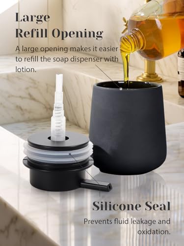 INGOFIN Ceramic Soap Dispenser for Kitchen and Bathroom - Refillable Liquid Hand and Dish Soap Pump Bottle, Modern Countertop Lotion Dispenser, 12oz, Matte Grey - color: Gray