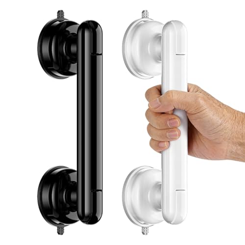 Upgraded 2-Pack Grab Bars for Shower Bathroom Wall, Heavy-Duty Suction Grab Bars Shower Handle Safety for Elderly Seniors Handicap, No Drilling Tool-Free, Reusable (Black and White) - color: Black+White