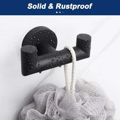 NearMoon Bathroom Double Towel Hook- SUS304 Stainless Steel Robe Towel Holder, Heavy Duty Double Coat Hook for Bathroom Livingroom Kitchen Wall Mounted (Matte Black-U, 2 Pack) - style: Matte Black-U
