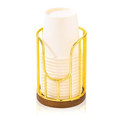 Bathroom Cup Dispenser with Acacia Wood Stand - Essential Bathroom Accessories for Toothbrush Holders & Mouthwash Cup Dispenser on Vanity Countertops Golden - color: 1 Pack Golden
