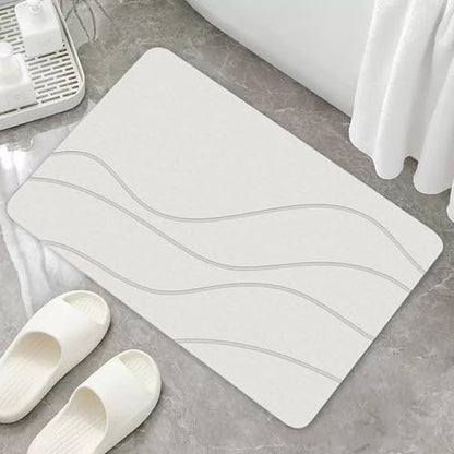 Matmend Bath Mat, Stone Bath Mat Diatomaceous Earth Quick Drying Non-Slip Shower Mats, Water Absorbing Rug Outside Shower, Diatomaceous Earth Stone Material (White) - color: White