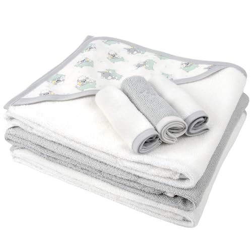 Baby Bath Essential Hooded Baby Bath Towel and Washcloth 6 Piece Set for Newborns, Infants & Toddlers, Boys & Girls Baby Hooded Towels Set (Teddy Bear Print) - color: Teddy Bear Print