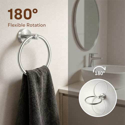 8 Pieces Bathroom Hardware Set, SUS304 Stainless Steel 24 Inch Bath Towel Bar Set, Round Bathroom Accessories Kit Wall Mounted Towel Holder (Brushed Nickel) - color: Brushed Nickel