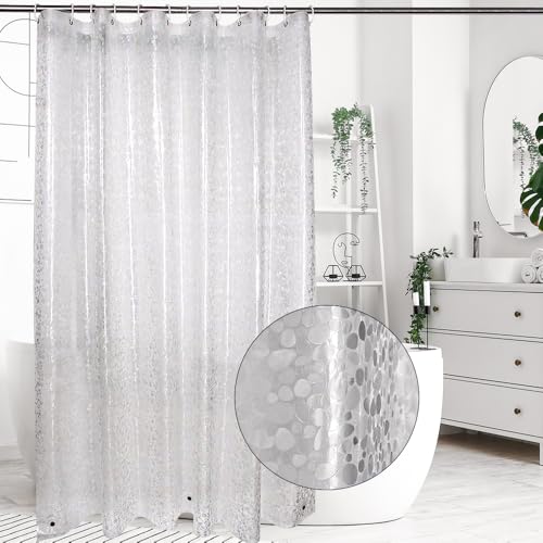 WELTRXE Shower Curtain Liner Waterproof, 8G Thick EVA, Heavy Duty Shower Liner with Magnets, 3D Pebble Bath Curtain for Stall, Bathtubs Bathroom, 72 x 72, 12 Hooks - color: Pebble - Clear, size: 72"W x 72"L (Pack of 1)